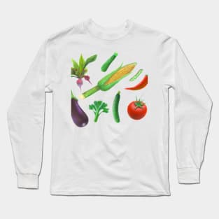 Botanical Illustration - Summer Vegetables Long Sleeve T-Shirt